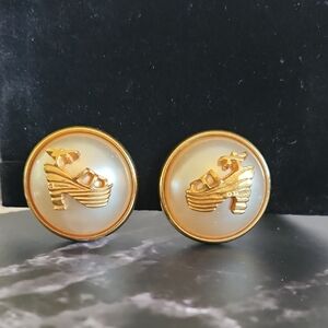 Salvatore Ferragamo Faux Pearl W/3D Wedge Platform Sandal Clipon  Earrings